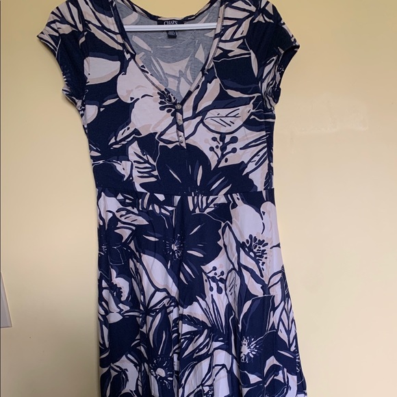 2/$60Chaps NW Blue Cream Floral Jersey Midi Dress - Picture 10 of 10